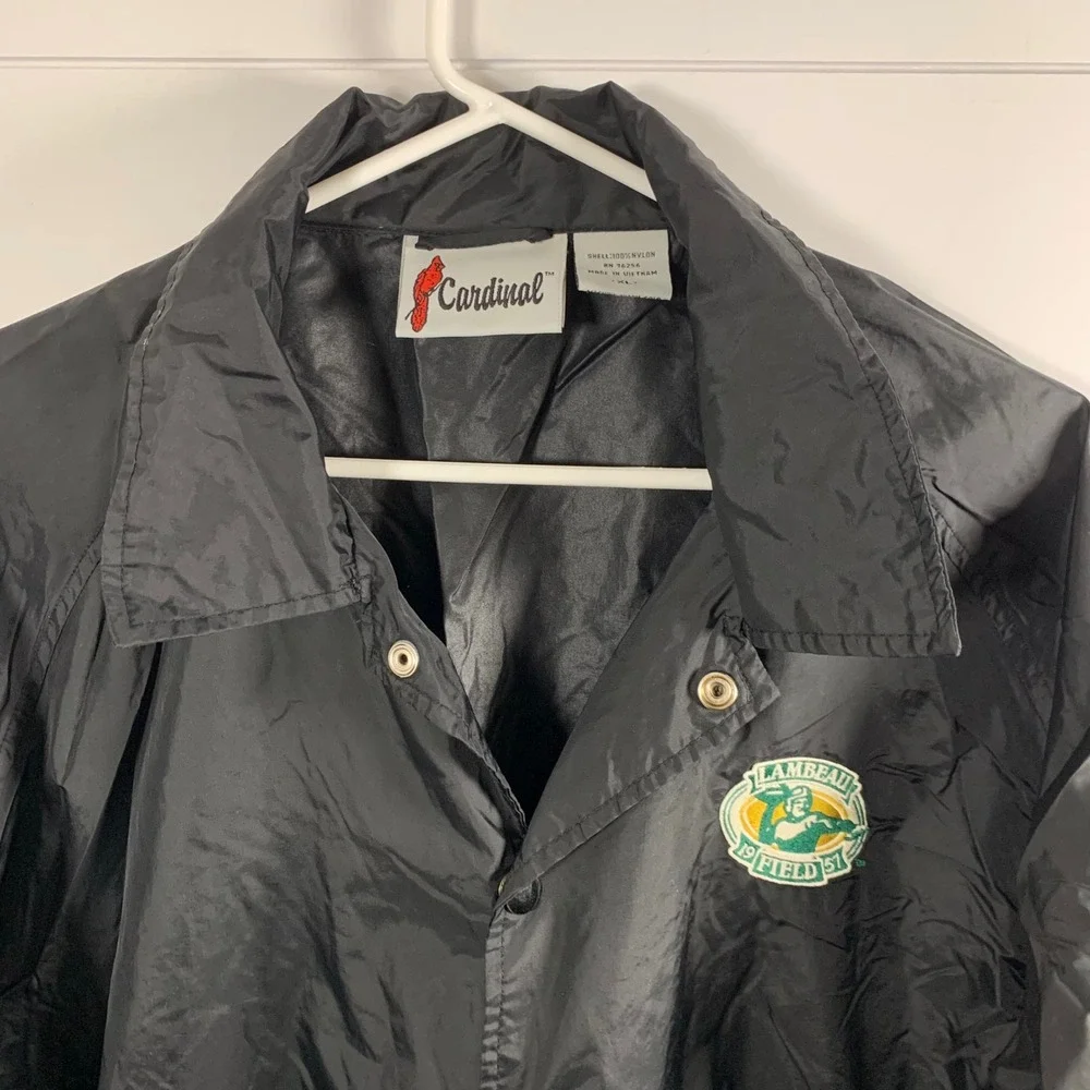 Vintage Cardinal Green Bay Packers Jacket Windbreaker Lambeau Black Snaps Men XL